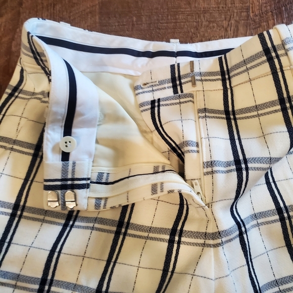 Theory Trecca White Navy Blue Grid Dress Pants Mix Check Ankle Preppy Office New - Picture 9 of 13